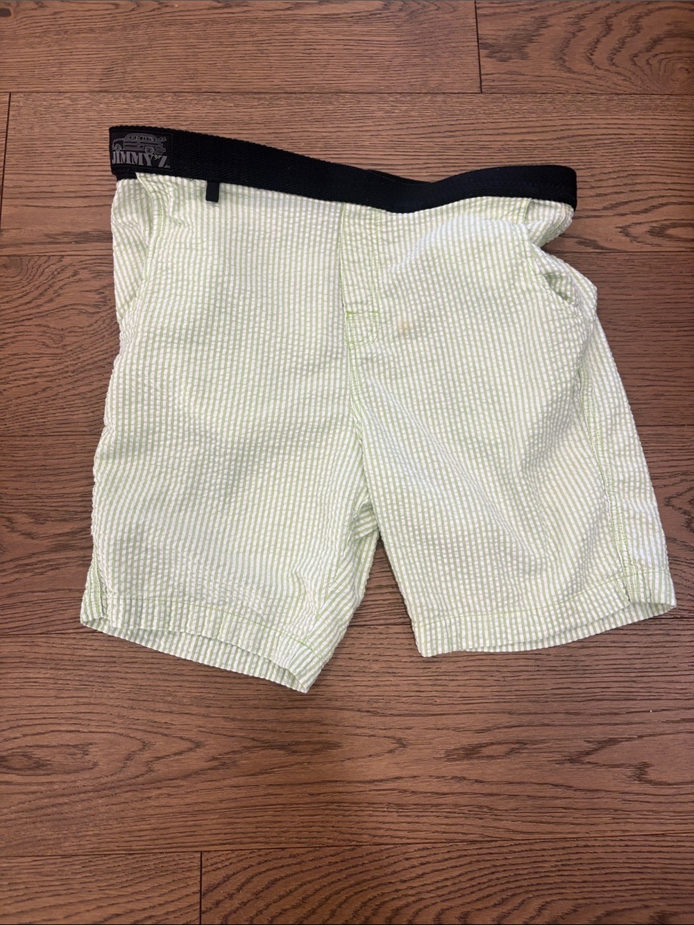 Jimmy z Men's Light Green Seersucker Swim Board Shorts with Black Waistband